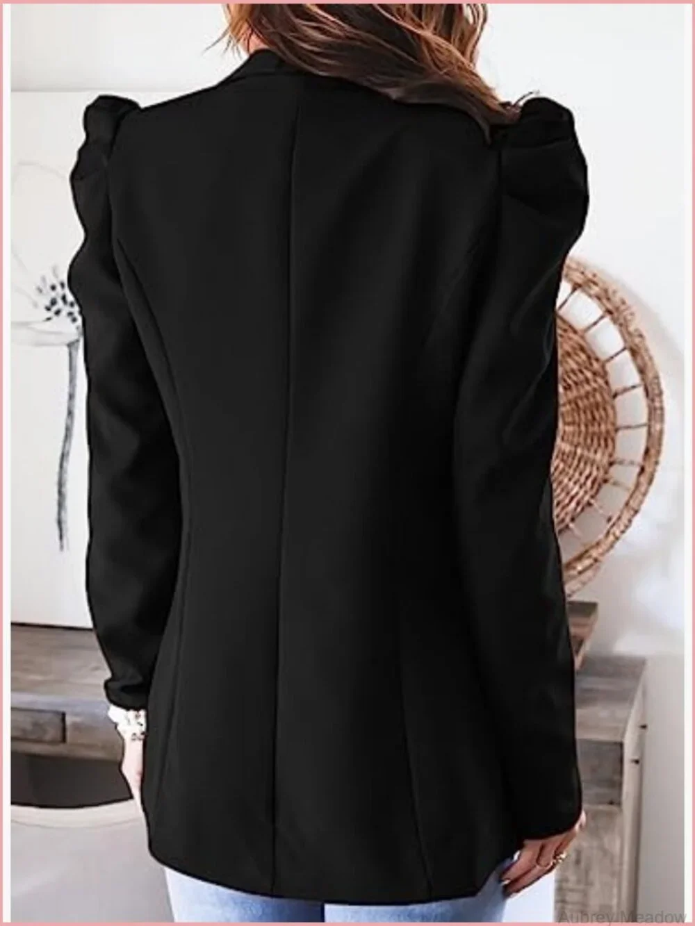 Women's Open Front Blazer, Puff Long Sleeve, Work Office Suit Jacket